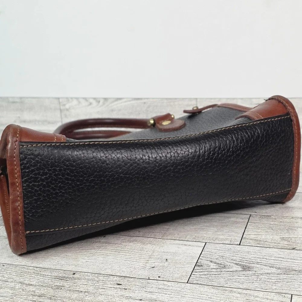 80s Vintage Liz Claiborne Genuine Leather Handbag Black Brown Trim Purse - Picture 10 of 13
